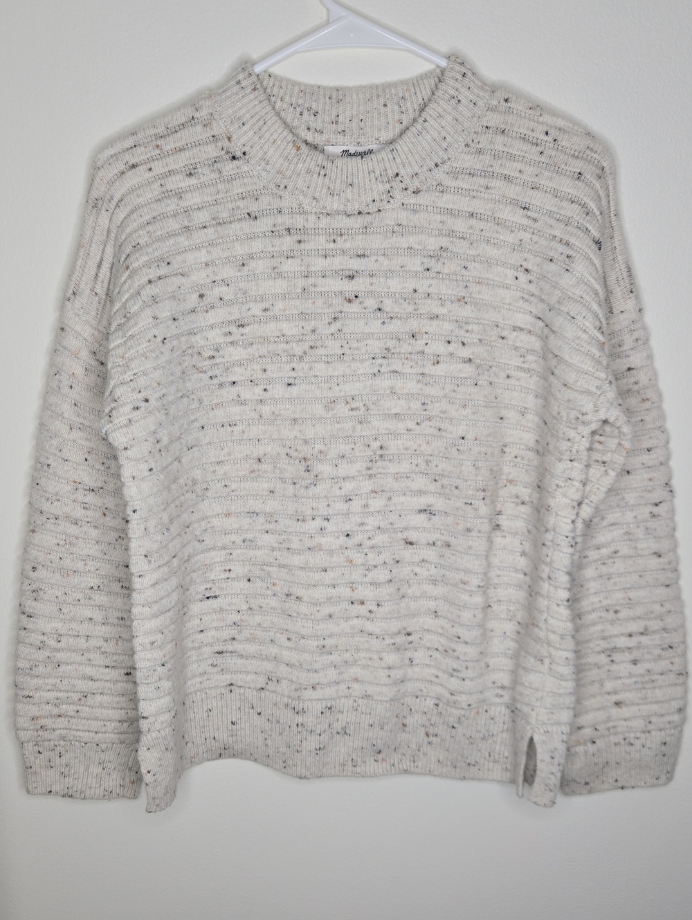 Madewell Donegal Elsmere Pullover Ribbed Crew Neck Speckled White SweatervSize S